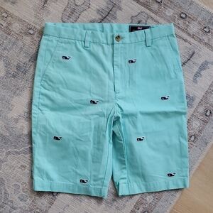 Vineyard Vines Boys Teen Aqua Shorts Navy Blue Whales Sz14